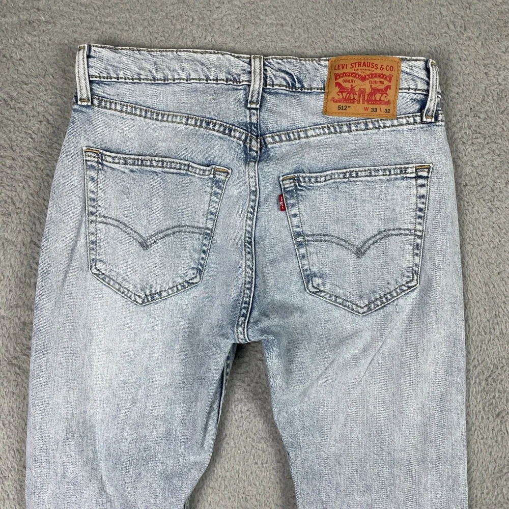 Levis 512 Slim Taper Jeans Mens 33x32 (Fits 31x29) Light Wash Distressed Raw Hem